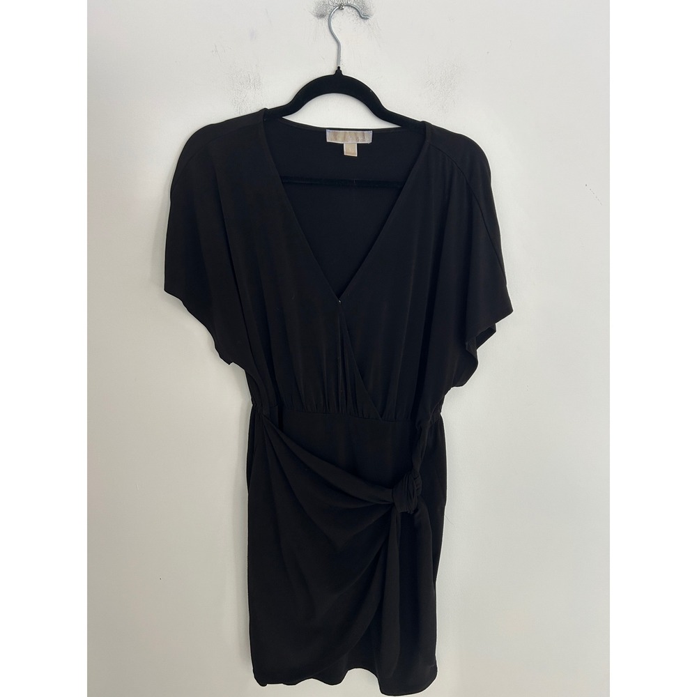 Michael Michael Kors Black V-Neck Faux Wrap Side Tie Mini Dress L Closet staple